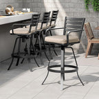 Pellebant 29.5" Sunbrella Outdoor Bar Stools Set of 2, Aluminum Swivel Patio Bar Height Bar Stools with Back & Footrest, Rust-Proof High Barstools for Deck Lawn Garden, Beige