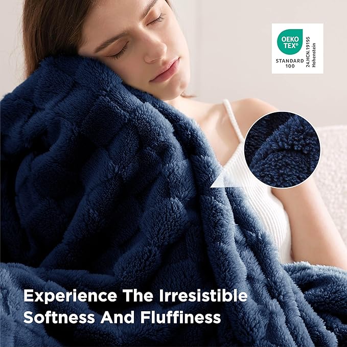 Bedsure GentleSoft Blankets Queen Size for Bed - Super Soft Cozy Blanket for Women Men Girls, Large Fuzzy Fleece Throw for Bedroom Decor, Navy Blue, 90x90 Inches