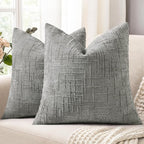 decorUhome Neutral Grey Chenille Throw Pillow Covers 20x20 Set of 2 Thick Textured Slubby Couch Pillow Covers Farmhouse Accent Modern Neutral Decorative Pillow Cases for Bed Sofa Living Room