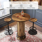 Tribesigns Round Bar Table with Chairs, Industrial Bistro Sets with 2 barstools, Pub Cocktail Table with Metal Ring Footrest for Kitchen Nook, Apartment, Small Space