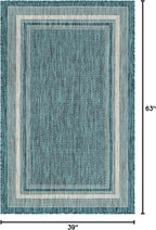 Unique Loom Outdoor Border Collection Area Rug - Soft Border (3' 3" x 5' 3" Rectangle, Teal/ Ivory)