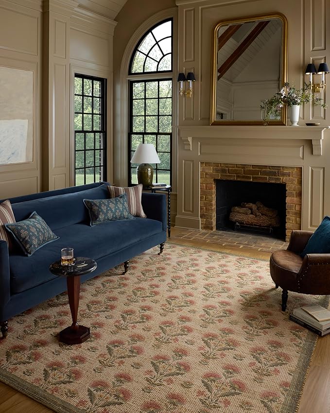 Loloi Chris Loves Julia Rue Collection RUE-01 Sage/Blush 7'-6" x 9'-6" Area Rug Jute Neutral Floral Living Room Bedroom Rug
