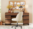 WAMPAT 59" Modern Executive Desk with Drawers, Wood Computer Writing Desk with Charging Station, Home Office Desk with File Drawer, Study Table for Bedroom, Living Room, Home Office, Rustic Brown