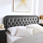 Tufted Upholstered Headboard,Button Solid Wood HeadBoards with Adjustable Height,Modern Performance Velvet Bed Head Boards,Easy Install&Nailhead (Grey, Full)