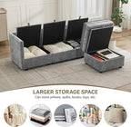 80"Cloud Modular 3 Seater Sofa with Storage Ottoman, Modern Upholstered Storage Sofa Couch Deep Seat, L Shape Sectional Sofa Chenille Comfy Couch with Armrests for Living Room, Small Space, Light Grey
