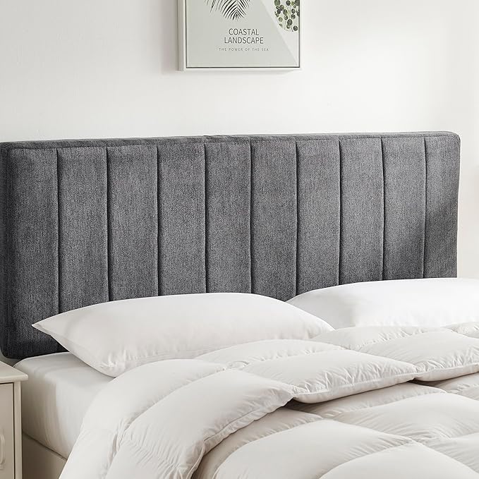 Nestl Upholstered King Headboard - Easy Assemble Channel Stitched Headboard King Size Bed - Wall Mounted Headboards with 3D Soundproof Wall Panels Peel & Stick Floating Headboards, Grey