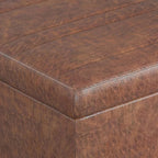 SIMPLIHOME Ellis 36 inch Wide Contemporary Square Coffee Table Storage Ottoman in Distressed Saddle Brown Vegan Faux Leather, Assembled, For the Living Room and Bedroom