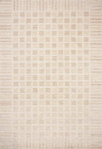 Loloi Chris Loves Julia Calvin Collection CLV-03 Bone/Natural 5'-3" x 5'-3" Round Area Rug Checkered Neutral Soft Living Room Bedroom Carpet
