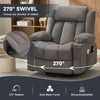 Power Swivel Rocker Recliner Chair with Heat and Massage, USB and Type-C Charging Port, Electric Glider Rocking Chairs, Oversized Recliner Chairs for Adults(Fabric, Grey)