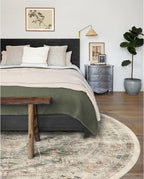 RUGGABLE Washable Vintage Area Rug – Sarrah Sage 6 ft Round, Stain-Resistant, Non-Slip – Medium Machine Washable Rugs for Living Room, Bedroom, Hallway, Entryway & Office–with Cushioned Pad