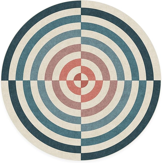 RUGGABLE x Jonathan Adler Machine Washable Modern Area Rug – Op Art Teal 6 ft Round, Stain-Resistant, Non-Slip – Medium Rugs for Living Room, Bedroom, Hallway, Entryway & Office–with Cushioned Pad