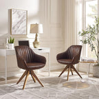Zouron Mid Century Modern Accent Chair with Wooden Legs, Upholstered Swivel Chair No Wheels, Side Accent Armchair Vanity Chair for Small Space Home Office Living Room Bedroom, Mocha