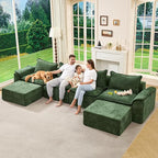 Hobestluk 152" Cloud Modular Sectional Couch 4-Seater Sofa with Ottomans U Shaped Couch Deep Seat Sofa with Removable Cover for Living Room (Green, 4-Seater Sofa with Two Ottomans)