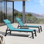 PURPLE LEAF Outdoor Lounge Chair Set of 3 Patio Chaise Pool Lounger Aluminum Frame with Side Table and Wheels for Outside Sunbathing Tanning Recliner Including Pillows Turquoise Blue