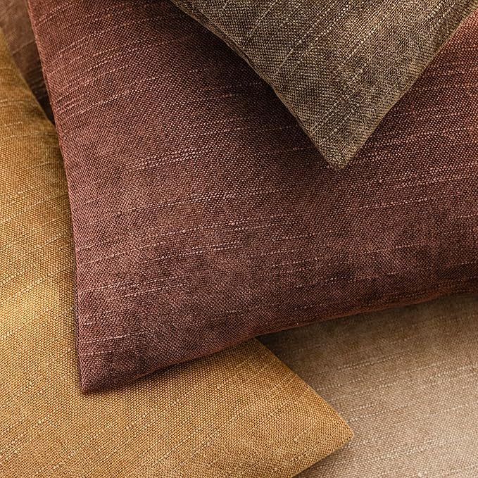 Foindtower Set of 2 Soft Textured Chenille Throw Decorative Pillow Covers Square Accent Solid Cushion Cover Neutral Farmhouse Pillow Case for Couch Sofa Bedroom Living Room 18x18 Inch,Golden Brown