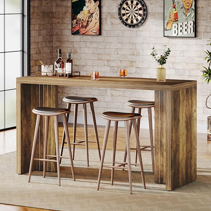 Tribesigns Home Bar Unit, 55.12-Inch Bar Table with a Spacious Tabletop, Modern Freestanding Mini Bar for Home Kitchen, Living Room, Balcony, Basement, Brown