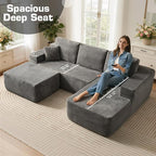 106" Cloud Sectional Couch with L-Shape Chaise & Ottoman, No Assembly Modular Sofa, Deep Seat Corduroy Boneless Couched for Living Room (Gray Stripe Corduroy, Right Facing Chaise with Ottoman)