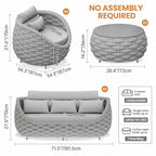 Aluminum Outdoor Patio Couch Set: 5 Pieces Woven Rope Porch Furniture Sofa Set - Metal Modern Deck Conversation Set - All Weather Assembled Courtyard Seating for Backyard Pool Hotel Resort, Grey