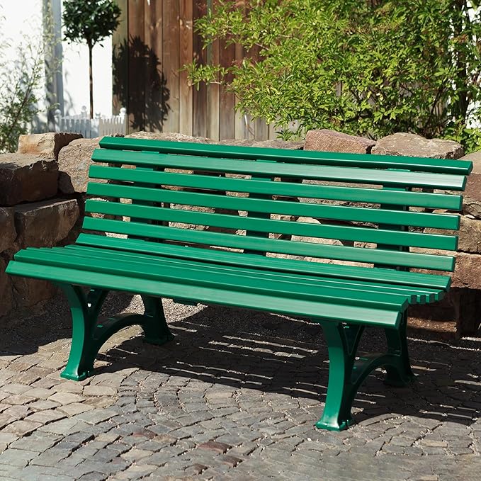 Plow & Hearth Weatherproof German PVC Outdoor Bench | 3-Seat | Holds Up to 500 lbs | Garden Patio Porch Park Deck | Steel and Resin (Green)