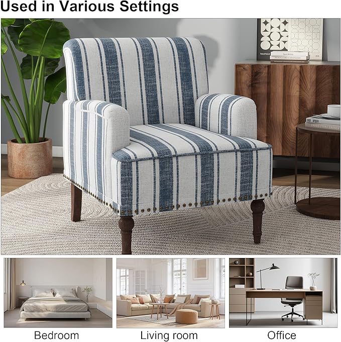 Accent Chair, Mid Century Modern Comfy Armchair for Living Room, Linen Fabric Single Sofa Lounge for Reading Bedroom Apartment Waiting Room with Wood Legs