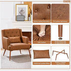 Yaheetech Accent Chair, Living Room Chair Mid Century PU Leather Armchair Lumbar Pillow, Comfy Upholstered Reading Chair Wood Leg Bedroom Brown 2PCS