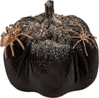 Primitives by Kathy Sesonal Home Decor Accessory Black and Gold Glitter and Jewels Spider Pumpkin, 5.25' Diameter x 6.25', Halloween Decorative Pumpkin
