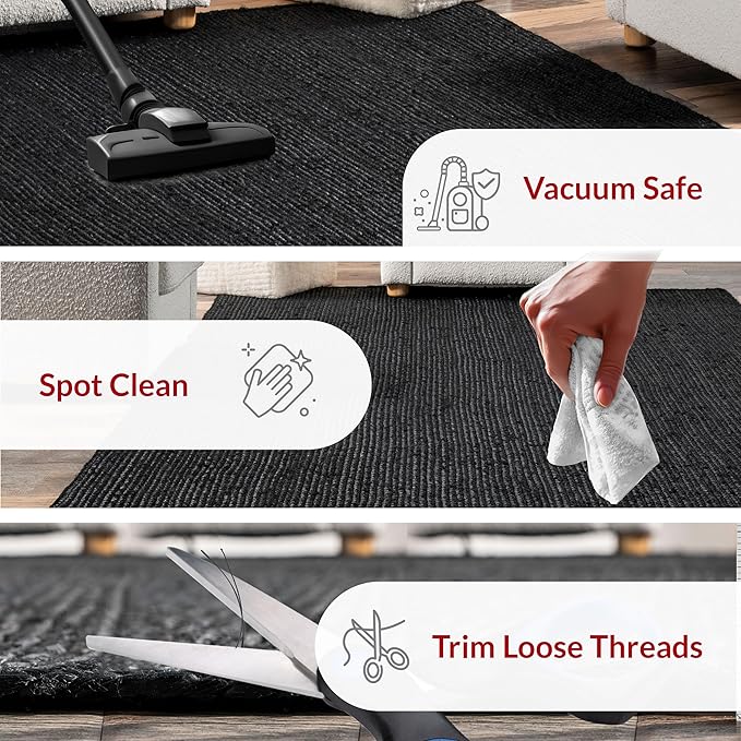 nuLOOM Oval 3x5 Rigo Jute Hand Woven Area Rug, Black, Solid Farmhouse Design, Natural Fiber, For Bedroom, Living Room, Dining Room, Hallway, Office, Kitchen, Entryway