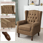 High Back Accent Chairs Set of 2, High Wingback Chair for Living Room, Button-Tufted Upholstered Fabric Armchair with Solid Wood Legs, Comfy Single Sofa Reading Chair for Bedroom, Brown