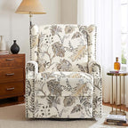 Premium 360° Swivel Recliner Chair with Footrest - Luxurious Cotton Linen & Botanical Design-Cream Plant