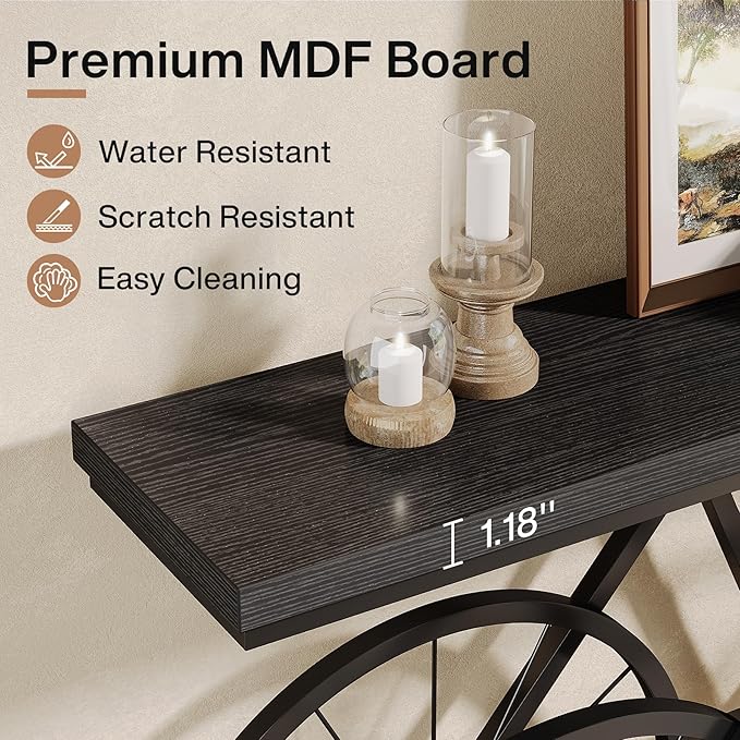 Tribesigns 70.9-Inch Extra Long Console Table, Narrow Sofa Table with Bicycle Metal Base, Modern Industrial Entryway Table Behind Couch Table for Living Room, Hallway, Entrance, Foyer, Black