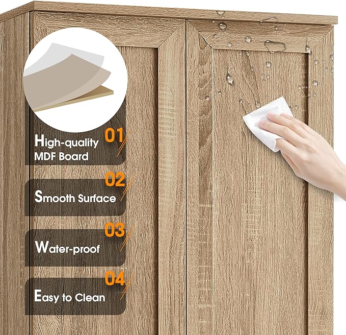 Tall Storage Cabinet, Bathroom Floor Freestanding Storage Cabinet with 2 Doors, 5 Shelves, and Adjustable Shelves for Bathroom, Office, Living Room, Brown