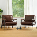 Glitzhome Modern Accent Chairs Set of 2, Metal Framed Living Room Chairs with Upholstered Cushion, Comfy Sofa Chair for Bedroom Reception Area Study Room, Coffee- 2 Set