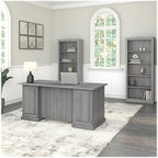Bush Furniture Saratoga Executive Desk and Bookcase Set in Modern Gray