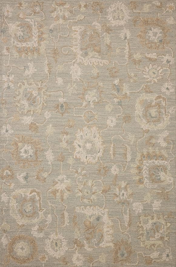 Loloi Chris Loves Julia Dorothea Collection DRT-01 Stone/Multi 9'-3" x 13' Area Rug Wool Neutral Floral Living Room Bedroom Carpet