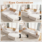 Cloud Sectional Sofa Modern Boneless Couch for Living Room, Comfy Deep Seat Comfy Teddy Fabric Double Sofa Chaise No Assembly Required (White, 77.2" Double Chaise Lounge)