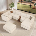 Vesgantti 141.7" Oversized Sectional Boneless Couch, 7 Seater Modular Sofa with Chaise & Ottoman & Armrest, Deep Seat Plush Corduroy Cloud Couches for Living Room, No Assembly Required, Beige