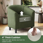 Yaheetech Corduroy Barrel Chair, Upholstered Club Accent Chair, Round Armchair with Soft Cushion for Living Room Bedroom Reading Room, Dark Green