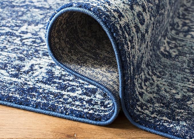 SAFAVIEH Evoke Collection Area Rug - 6'7" x 9', Navy & Ivory, Distressed Design, Non-Shedding & Easy to Clean, Ideal for Living Room, Bedroom, Dining Space (EVK256A)
