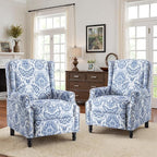 Recliner Chair, Upholstered Wingback Floral Pushback Armchair with Adjustable Backrest & Footrest, Comfy Accent Chair Reading Single Sofa for Small Spaces, Living Room, Bedroom (Navy Blue, Set of 1)