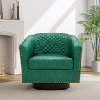 Pia Ricco Faux Leather Swivel Barrel Accent Chairs Set of 2, 360° Swivel Round Single Sofa Chair, Comfy Upholstered Club Armchair with Nailhead Trim for Living Room/Reading Room/Bedroom, Green