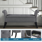 Yaheetech Ottoman with Storage, 52" Storage Ottoman Bench with Safety Hinge, Upholstered Bench with Seating for Bedroom, Living Room, Holds up to 661 lb, Dark Gray
