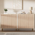 Buffet Sideboard Cabinet [Set of 2], Kitchen Cabinet with Golden Handles & Legs, Modern Accent Storage Cabinet with Adjustable Shelf, Coffee Bar for Kitchen, Dining Room, Oak