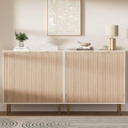 Buffet Sideboard Cabinet [Set of 2], Kitchen Cabinet with Golden Handles & Legs, Modern Accent Storage Cabinet with Adjustable Shelf, Coffee Bar for Kitchen, Dining Room, Oak