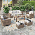 HERA'S HOUSE Swivel Glider Patio Furiture Conversation Set with 4.92" Wide Armrests, Outdoor Wicker Furniture with 5.5" Waterproof Cushions, 6 Pieces Outside Sofa Set for Deck Lawn, Light Grey