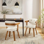 Art Leon Office Chair No Wheels - Mid Century Modern Desk Chair, Fabric Upholstered Accent Arm Chair with Wood Legs for Small Spaces Home Office Living Room Bedroom Study, Off White/Walnut