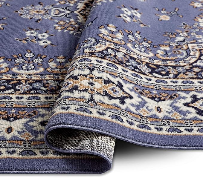 Home Dynamix Premium Sakarya Traditional Medallion Border Area Rug, Country Blue, 5'2"x7'4" Rectangle