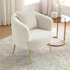 Art Leon Velvet Accent Chair, Upholstered Modern Single Sofa Chair, Comfy Barrel Chair with Golden Metal Legs for Living Room Bedroom, Off White