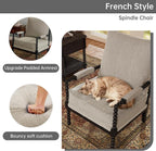 Morden Fort Linen Fabric Spindle Accent Chair with Wood Frame, French Style Accent Chairs with Padded Spring Seat and Armrest Pads, Brushed Base for Living Room Bedroom Farmhouse Office Balcony