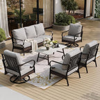 6-Piece Metal Outdoor Patio Furniture Set - Black & Light Gray with 1 3-Seater Sofa, 2 Fixed & 2 Swivel Sofas, Coffee Table