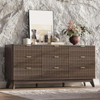 63'' Wide 9 Drawers Dresser for Bedroom,Modern Fluted Vertical Chest with Rounded Corners,Fluted Dresser for Living Room,Hallway, Walnut